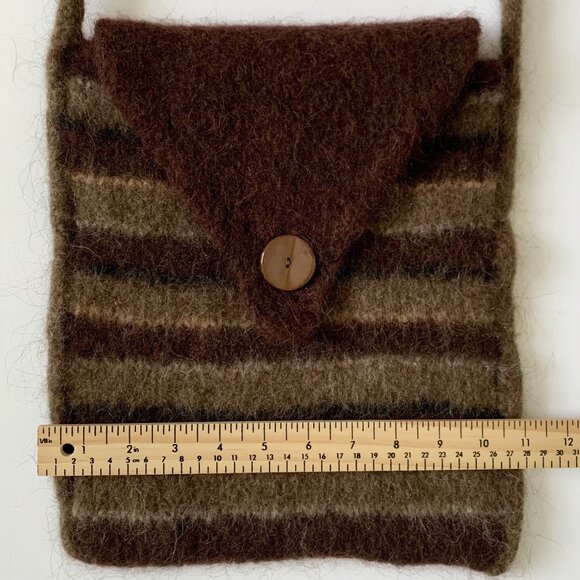 Vintage Wooly Fuzzy Bag Purse Striped Brown Cottagecore Whimsytwee Twee Fairy - Picture 9 of 12